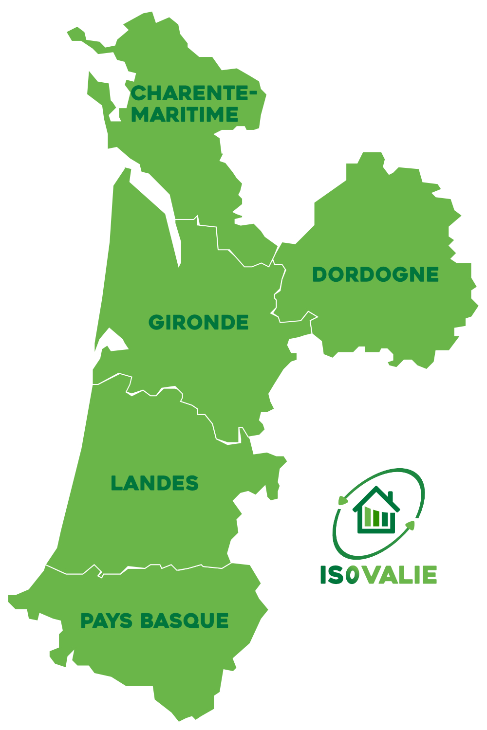 Zone d'intervention d'ISOVALIE en Nouvelle-Aquitaine